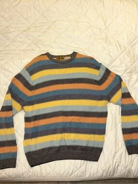 Men's Striped Crewneck Sweater in Yellow, Blue, Orange, Gray